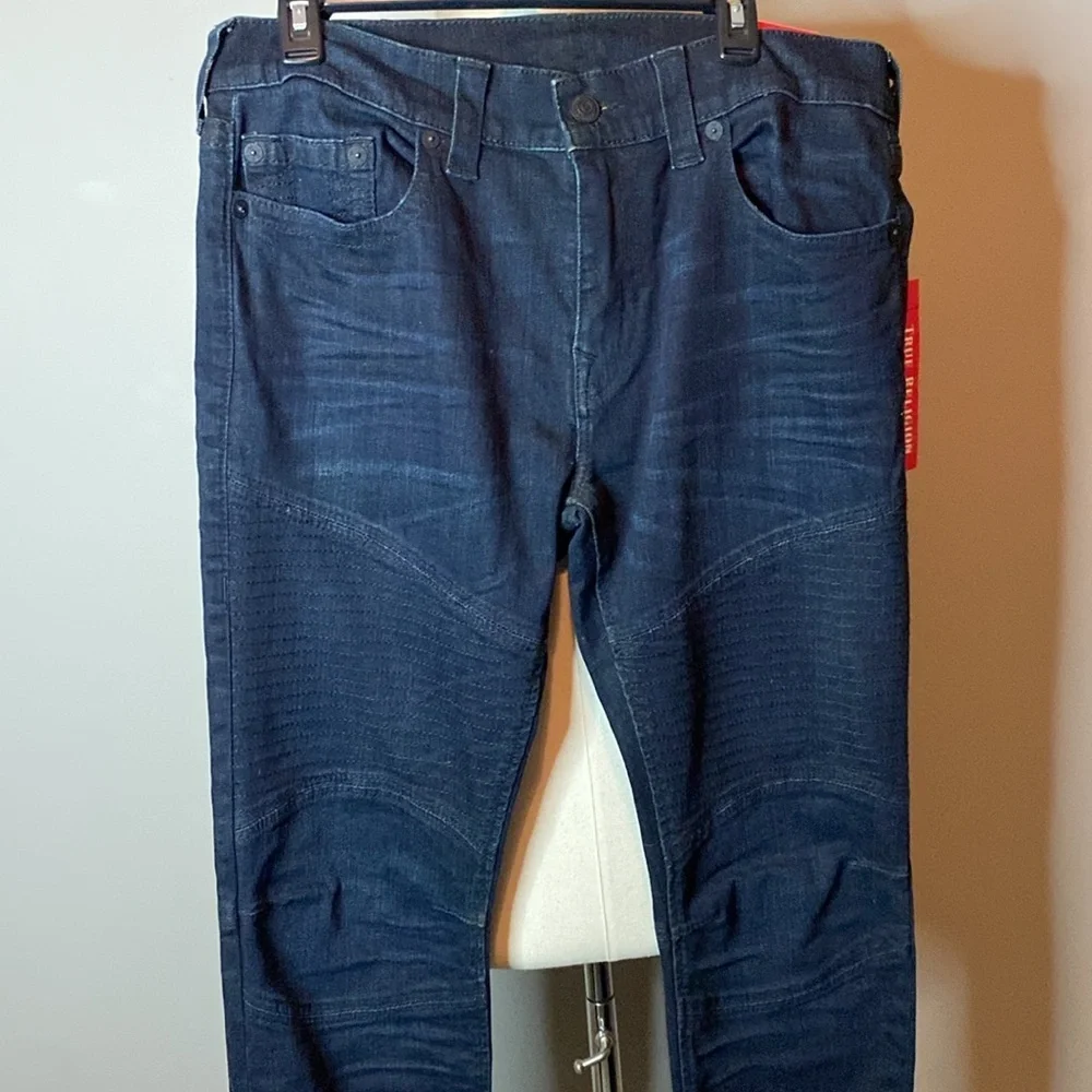 NWT True Religion 'Rocco' Relaxed Skinny Jeans in Dark Blue Denim (34W x 34L)